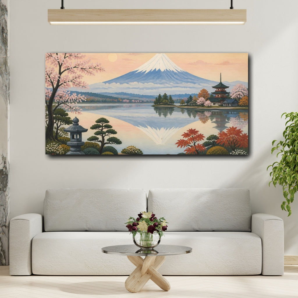 Mockup 2. Japanese Mount Fuji Reflection shown as canvas print