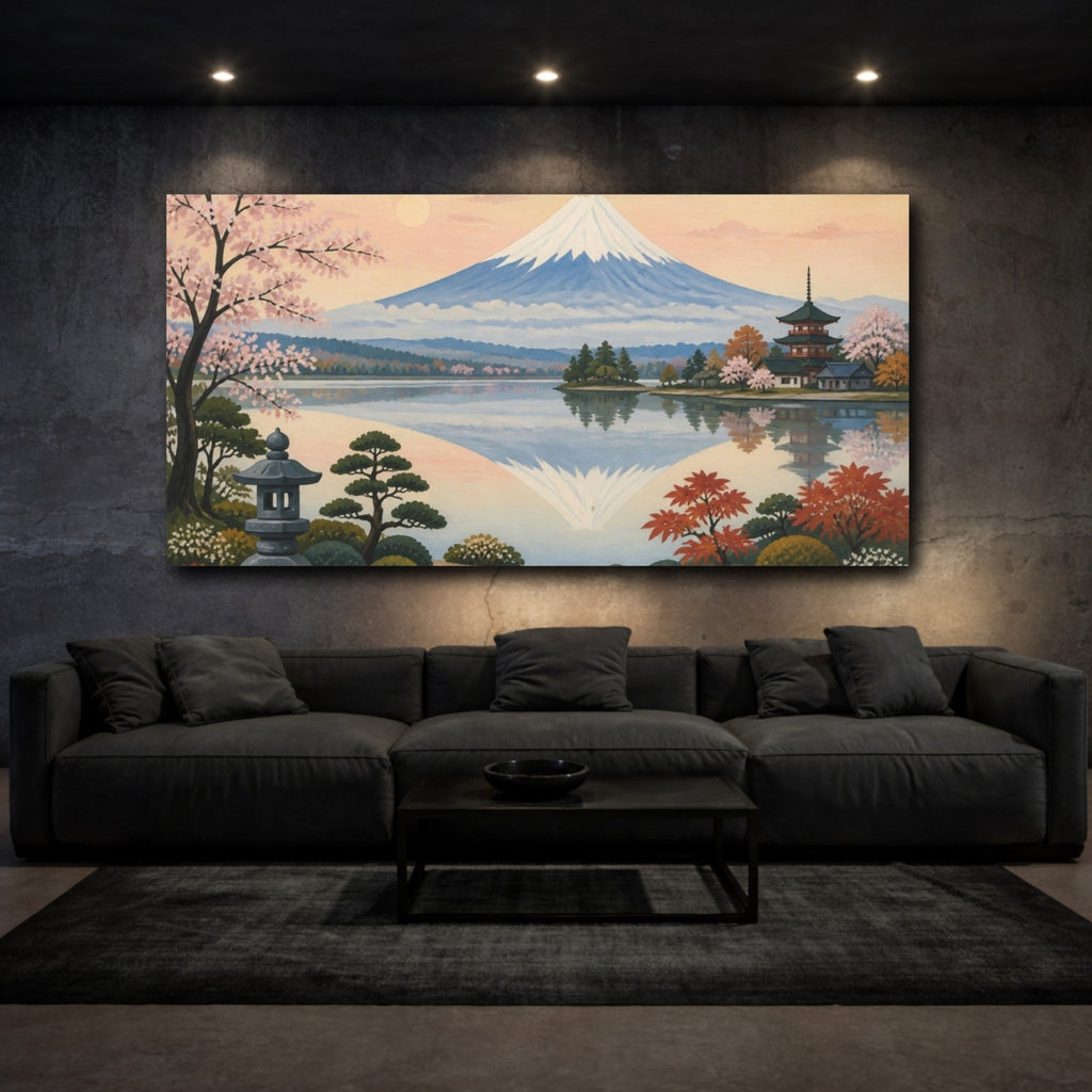 Mockup 3. Japanese Mount Fuji Reflection shown as canvas print