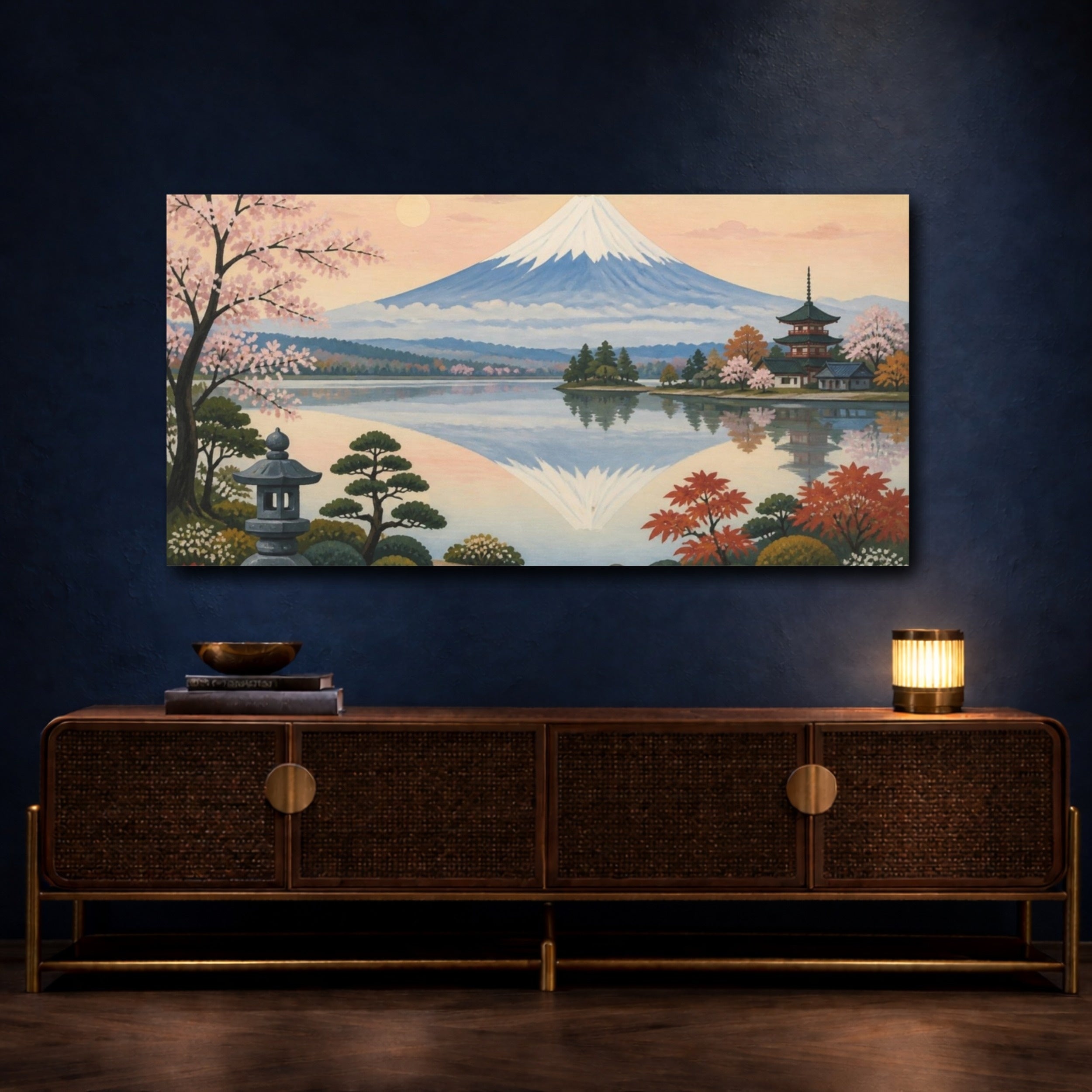 Mockup 4. Japanese Mount Fuji Reflection shown as canvas print