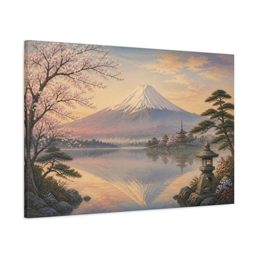 Main Mockup. Japanese Mount Fuji Sunrise shown as canvas print