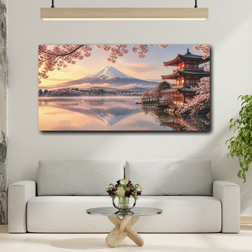 Mockup 2. Japanese Mount Fuji Sunrise shown as canvas print