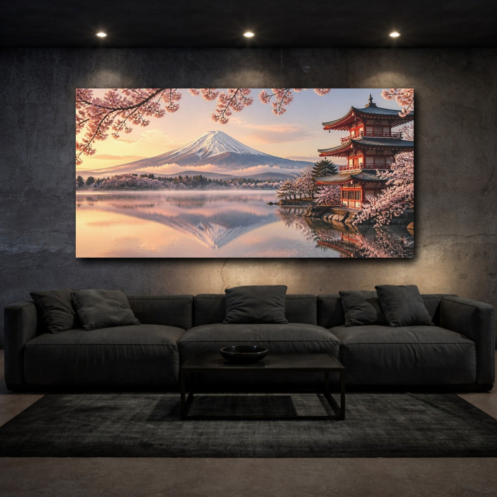 Mockup 3. Japanese Mount Fuji Sunrise shown as canvas print