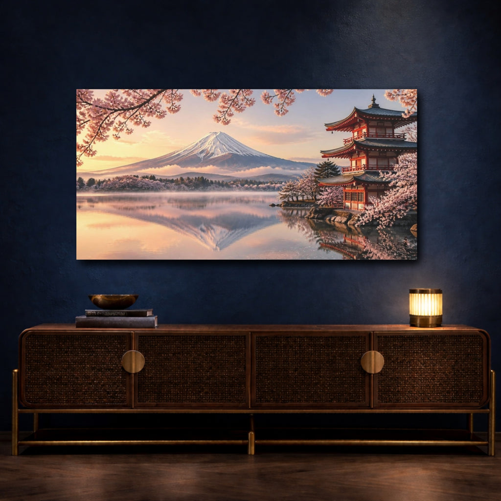 Mockup 4. Japanese Mount Fuji Sunrise shown as canvas print