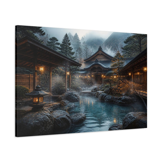 Main Mockup. Japanese Onsen Courtyard shown as canvas print