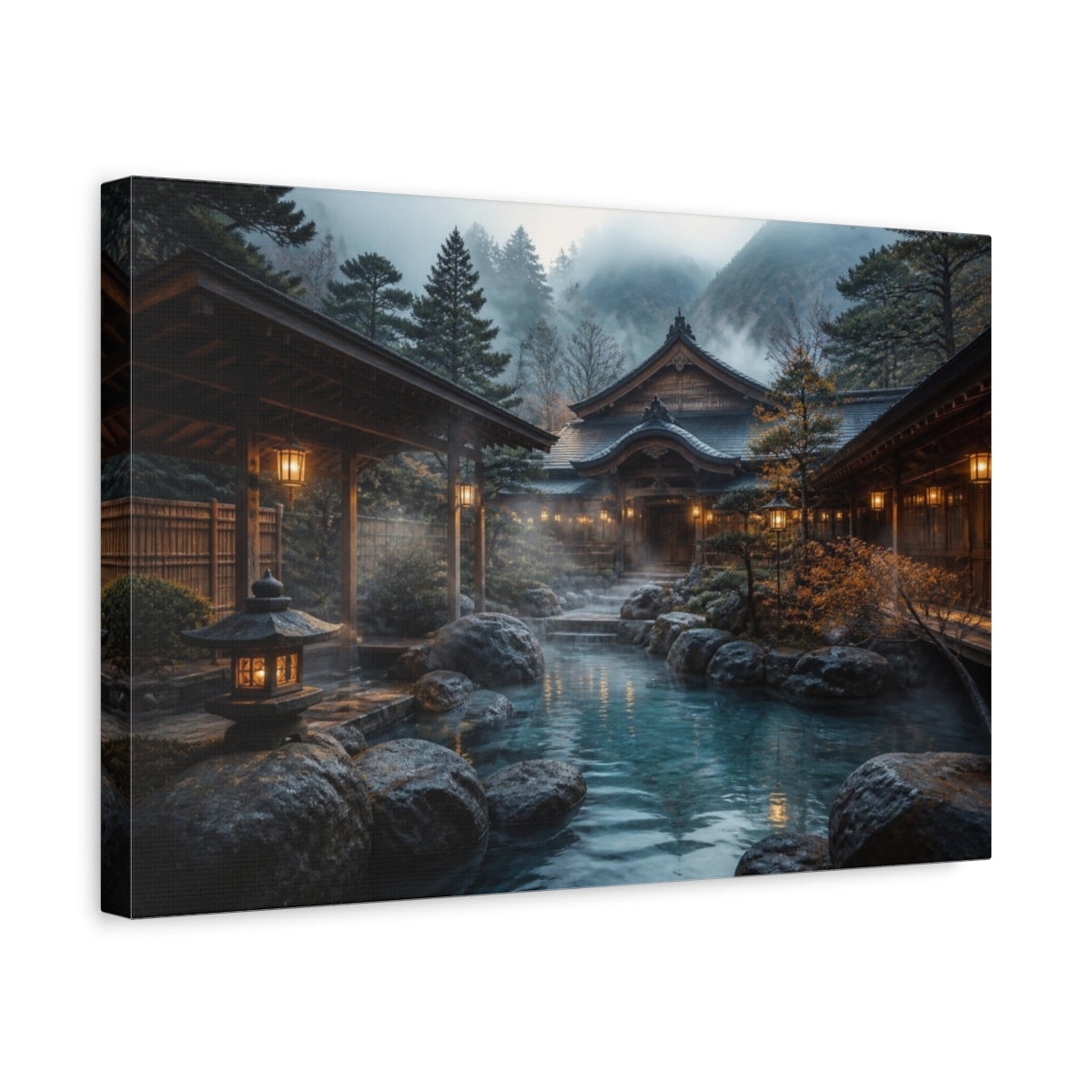 Side Mockup 4. Japanese Onsen Courtyard shown as canvas print