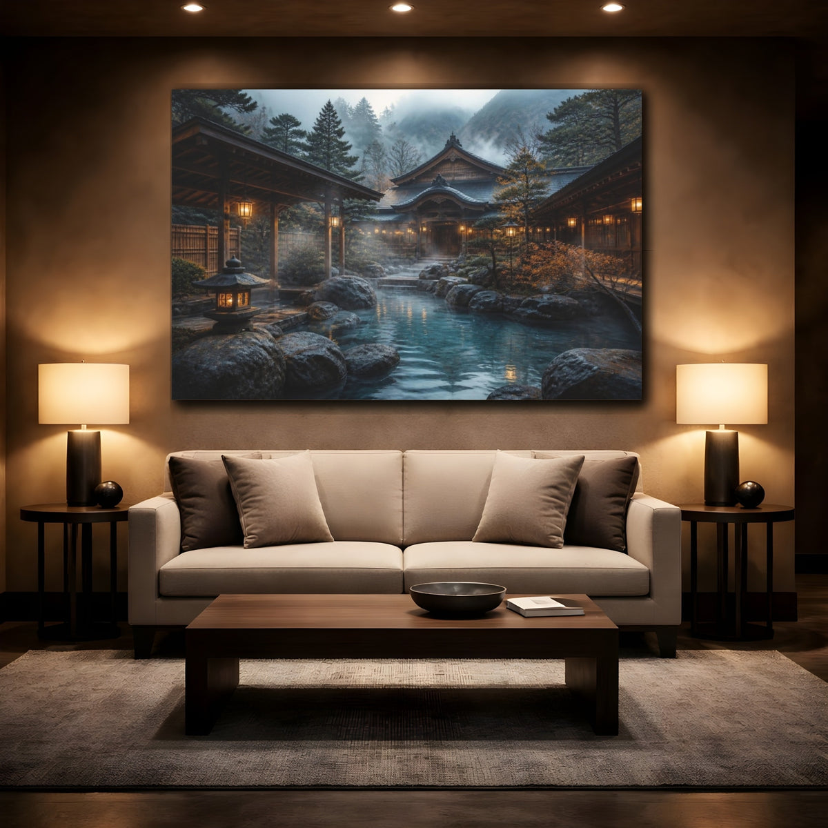 Mockup 2. Japanese Onsen Courtyard shown as canvas print