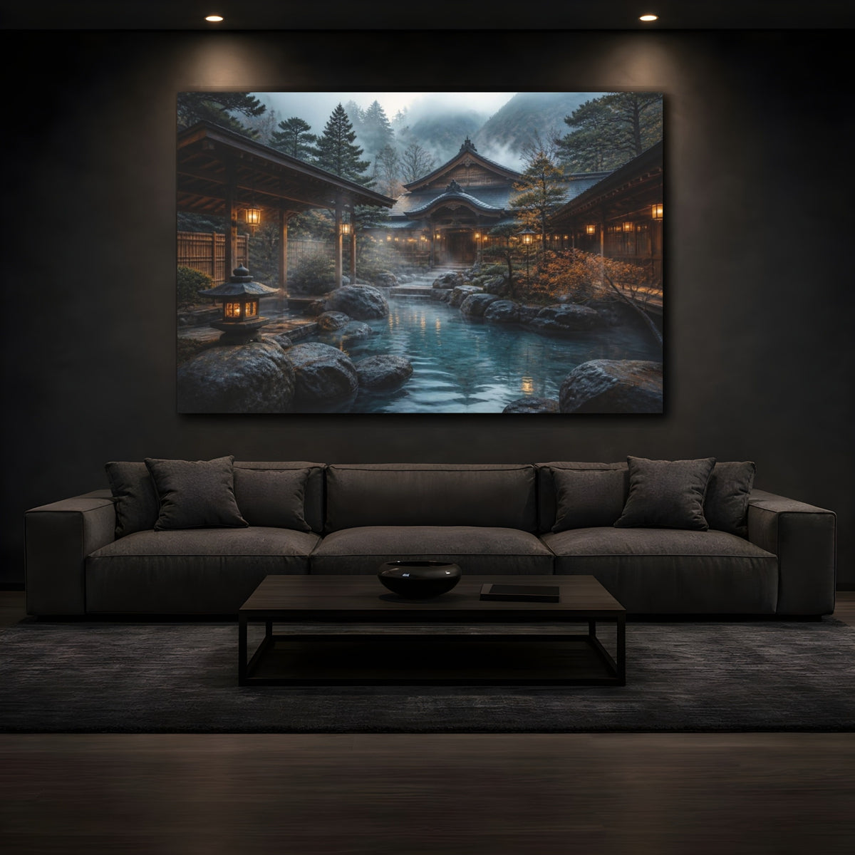 Mockup 3. Japanese Onsen Courtyard shown as canvas print