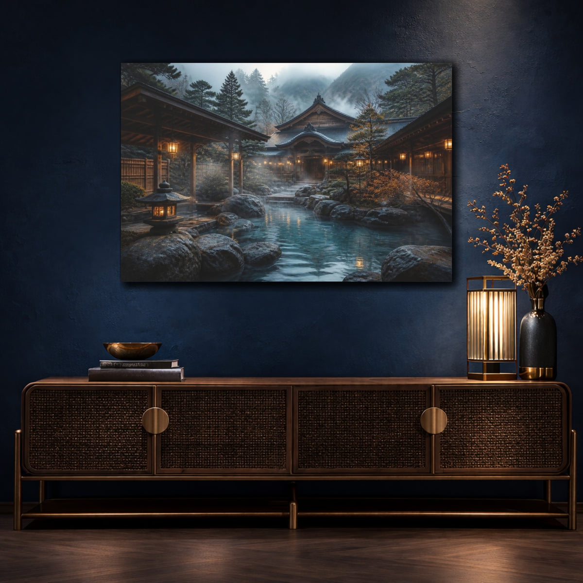 Mockup 4. Japanese Onsen Courtyard shown as canvas print
