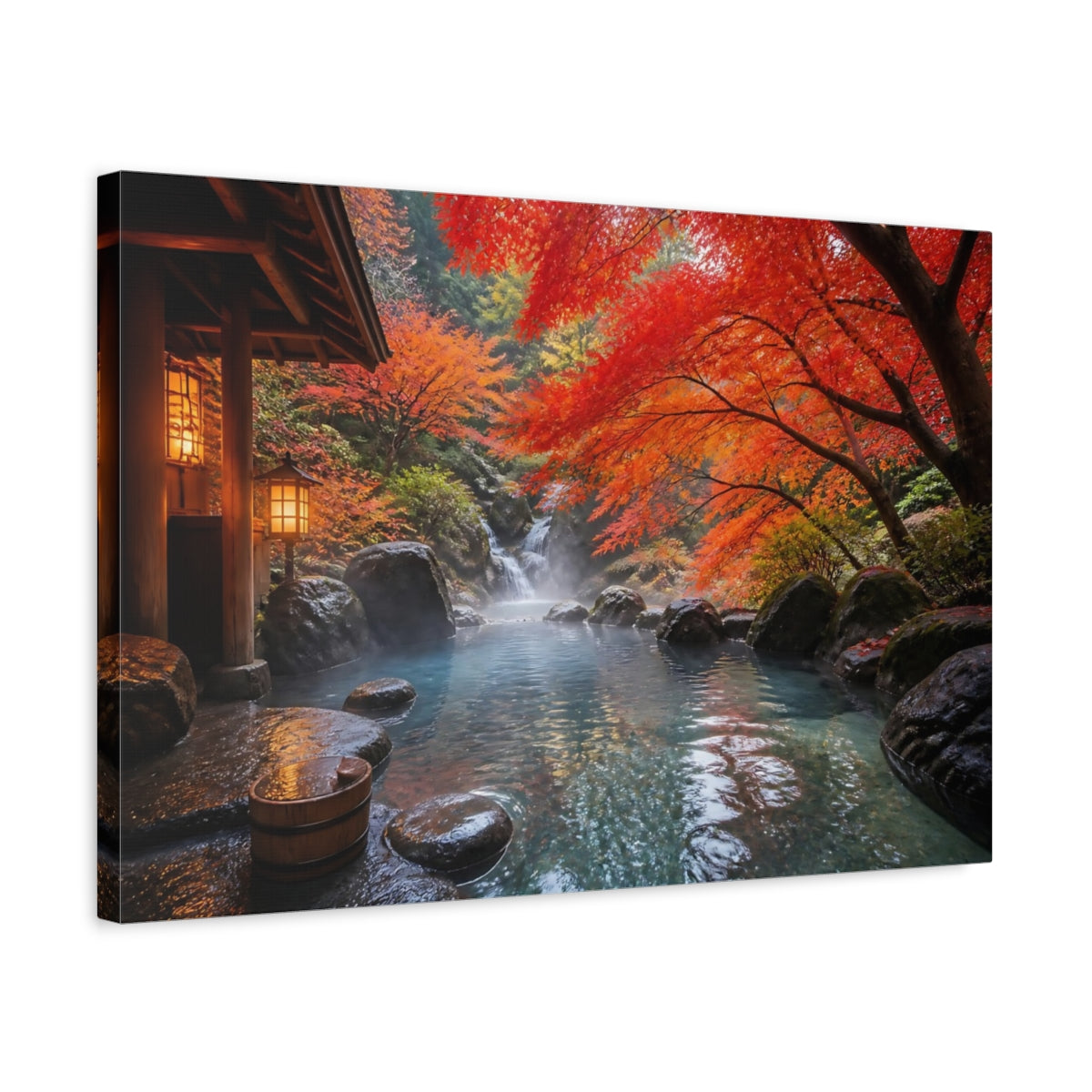 Side Mockup 3. Japanese Onsen Retreat shown as canvas print
