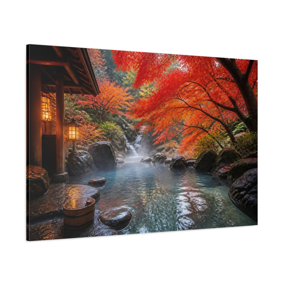 Side Mockup 1. Japanese Onsen Retreat shown as canvas print