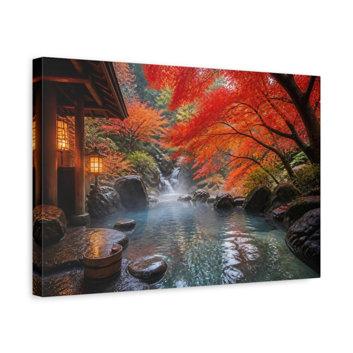 Side Mockup 4. Japanese Onsen Retreat shown as canvas print