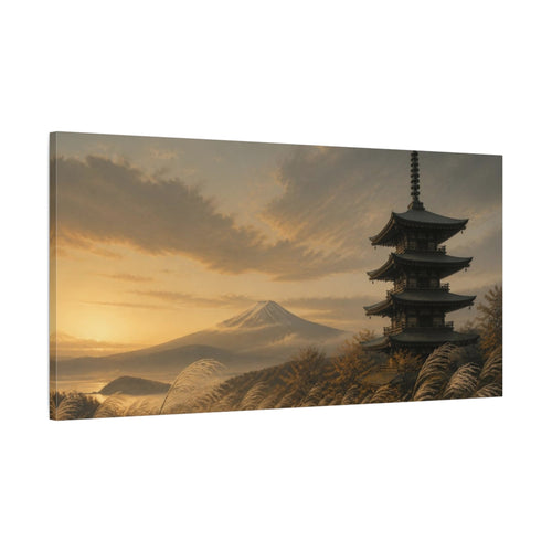 Main Mockup. Japanese Pagoda At Dusk shown as canvas print