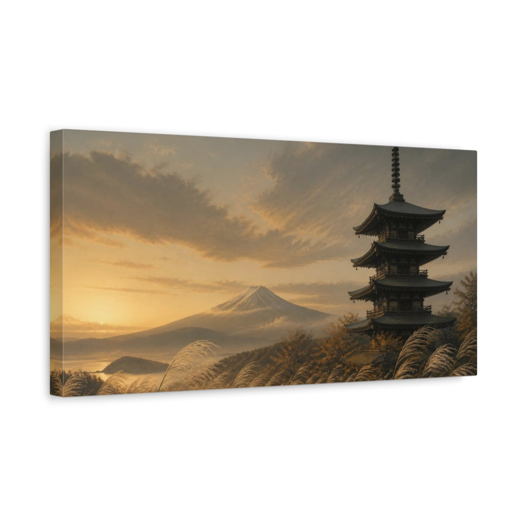 Side Mockup 3. Japanese Pagoda At Dusk shown as canvas print