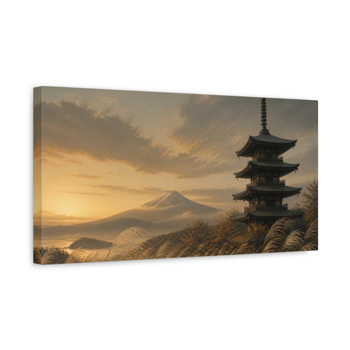 Side Mockup 3. Japanese Pagoda At Dusk shown as canvas print