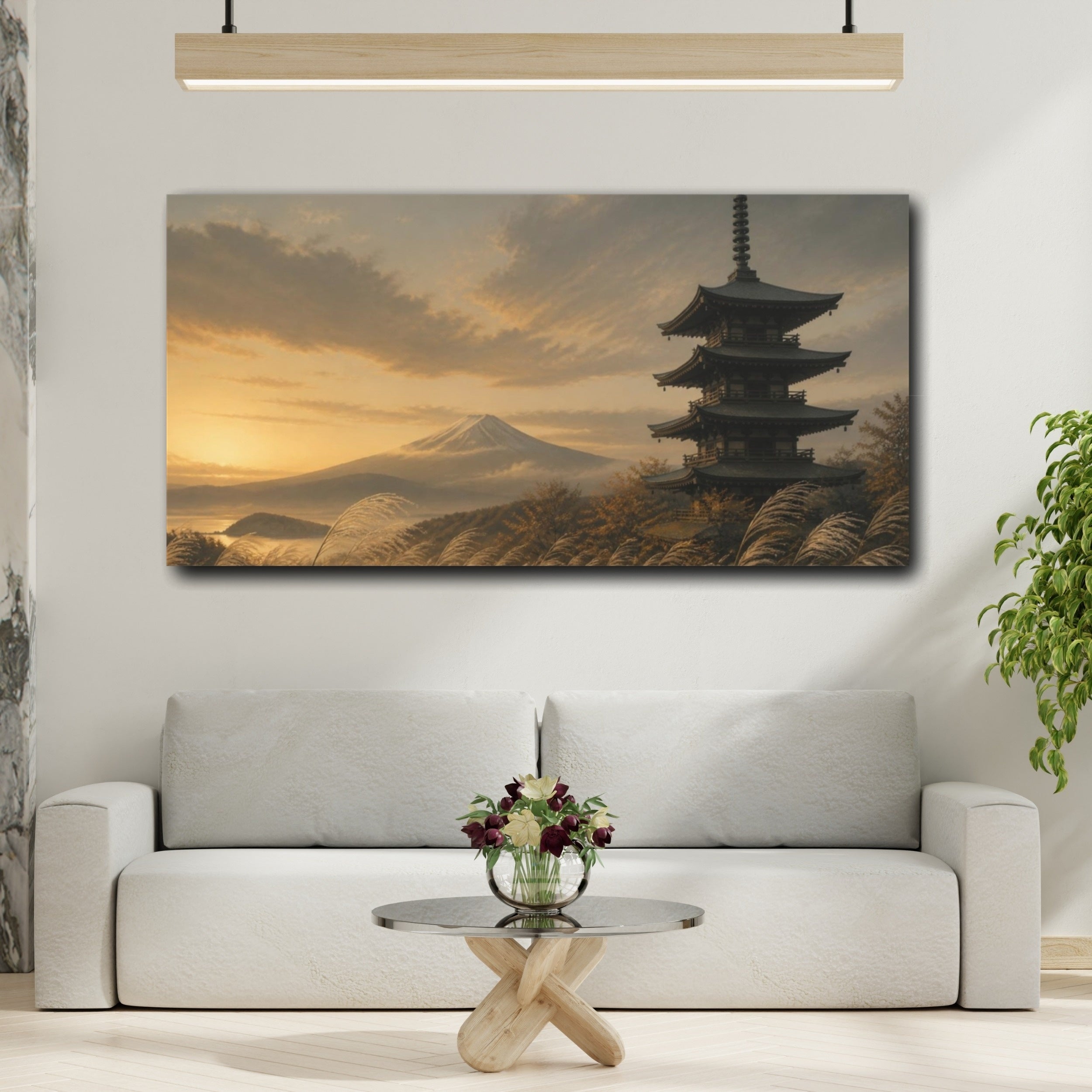 Mockup 2. Japanese Pagoda At Dusk shown as canvas print
