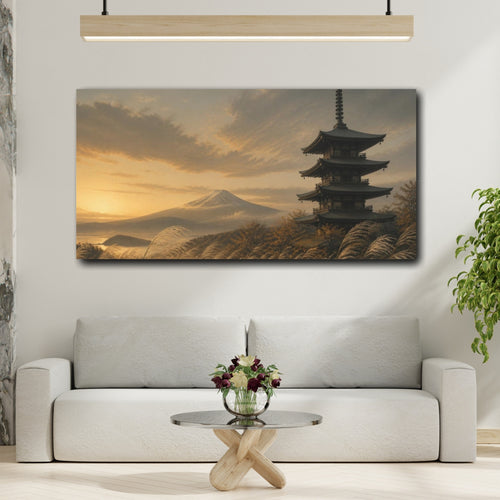 Mockup 2. Japanese Pagoda At Dusk shown as canvas print