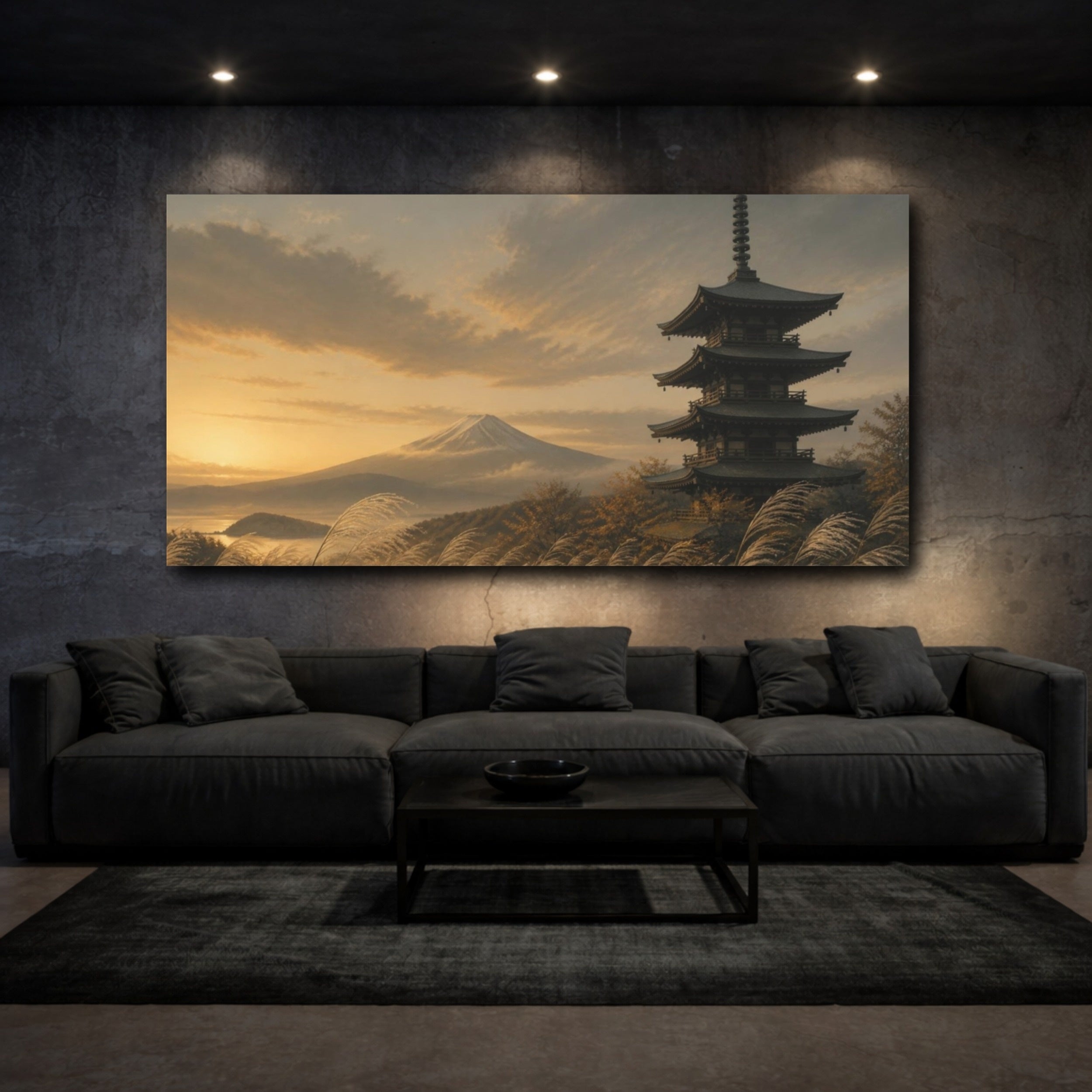 Mockup 3. Japanese Pagoda At Dusk shown as canvas print