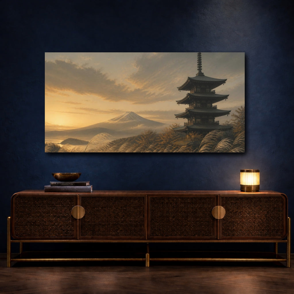 Mockup 4. Japanese Pagoda At Dusk shown as canvas print