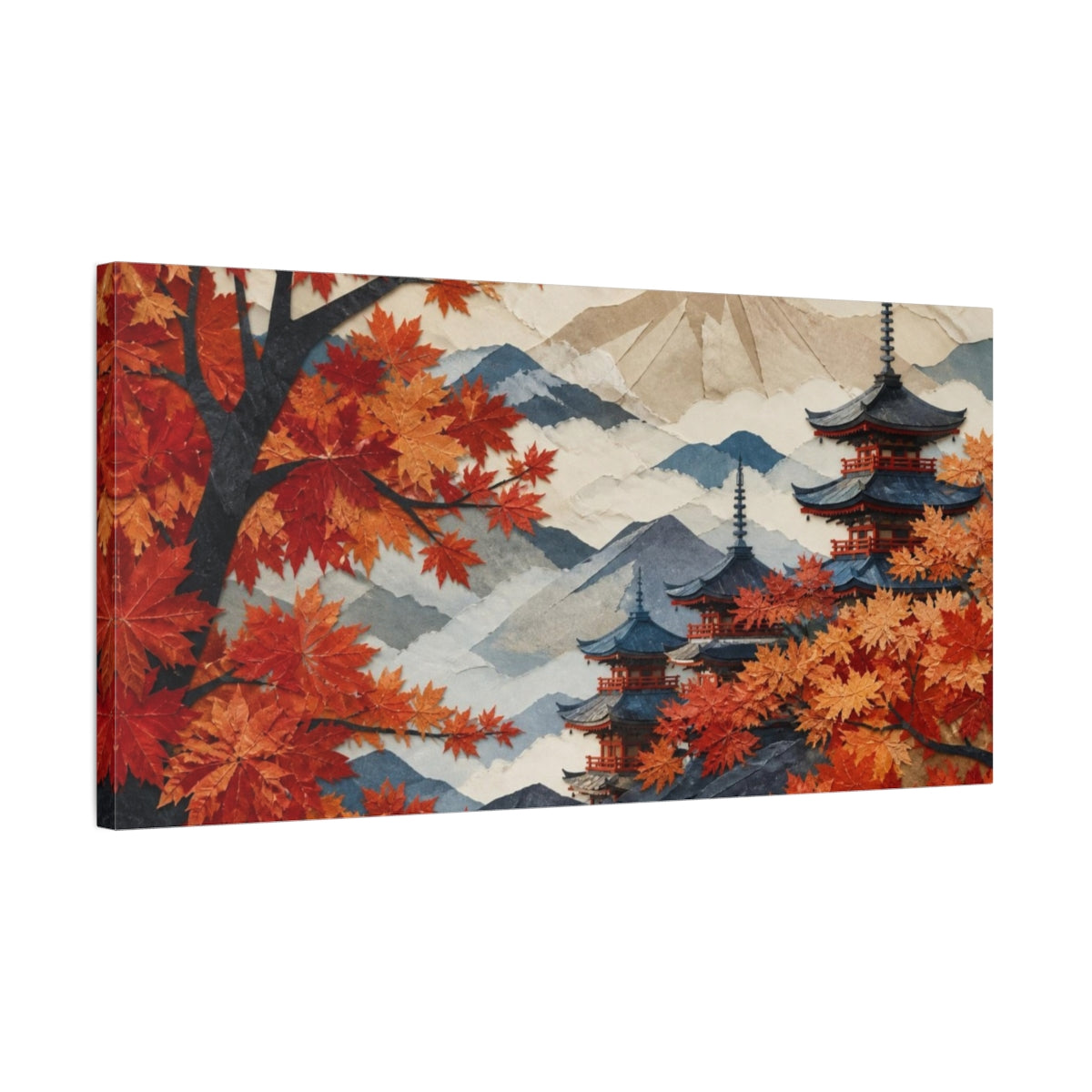 Side Mockup 1. Japanese Pagoda In Autumn shown as canvas print