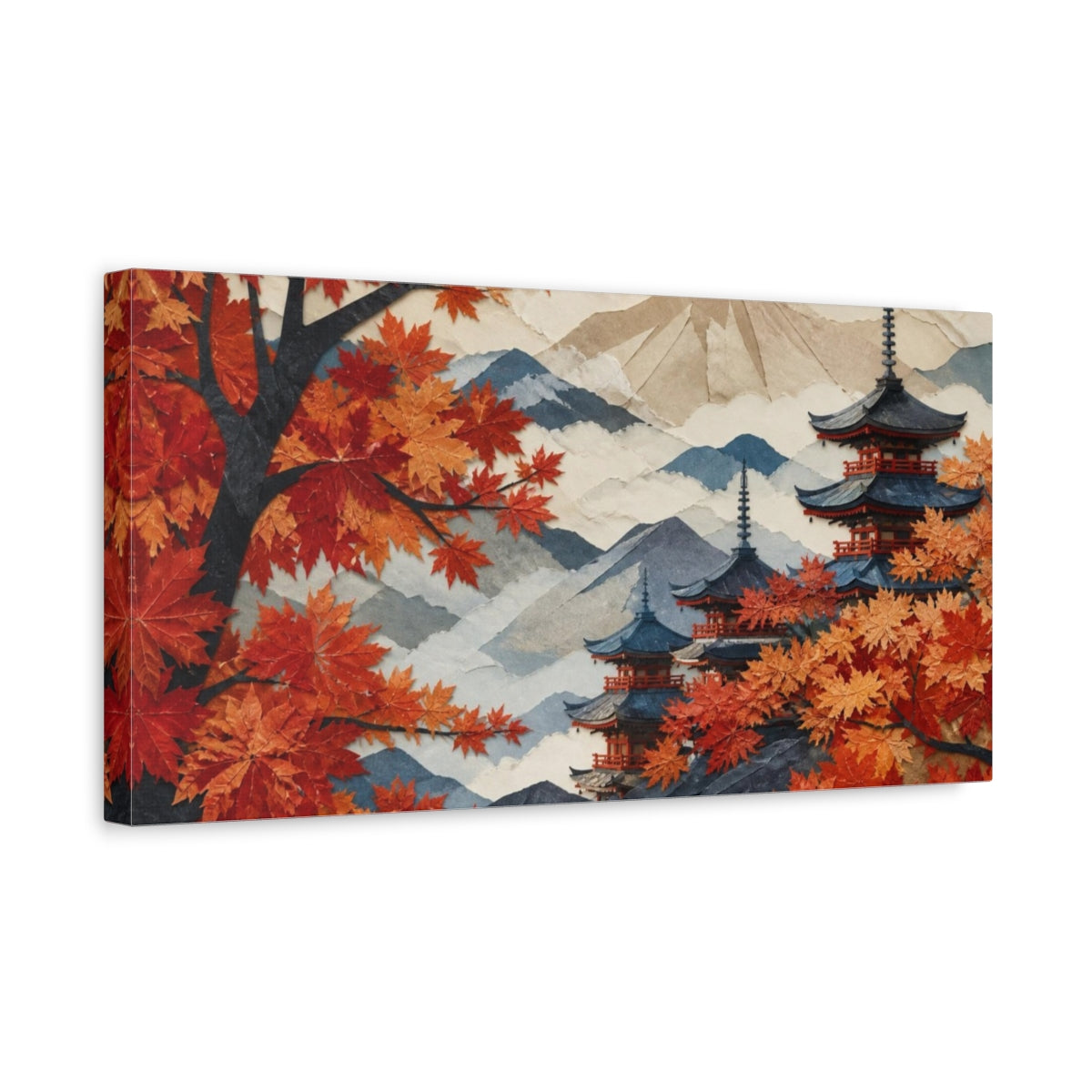 Side Mockup 3. Japanese Pagoda In Autumn shown as canvas print