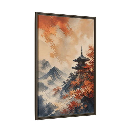 Main Mockup. Japanese Pagoda In Autumn shown as framed canvas print