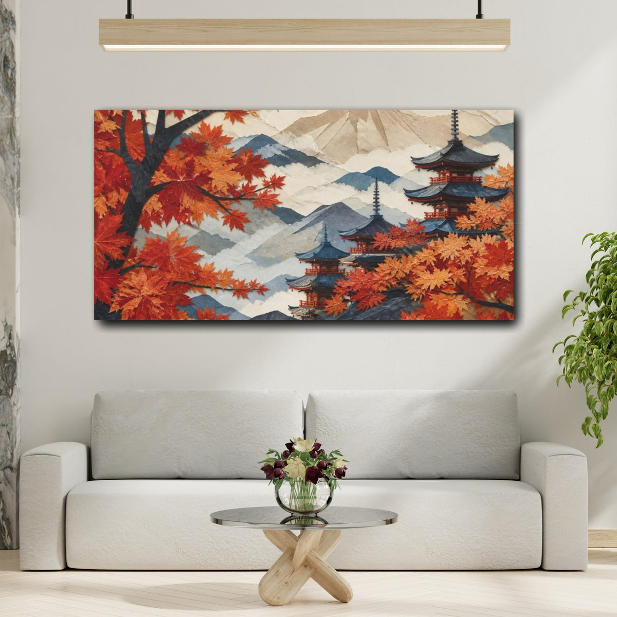 Mockup 2. Japanese Pagoda In Autumn shown as canvas print