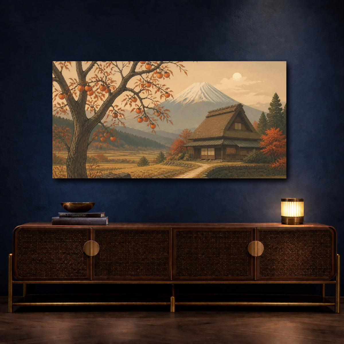 Mockup 4. Japanese Persimmon Tree Cottage shown as canvas print