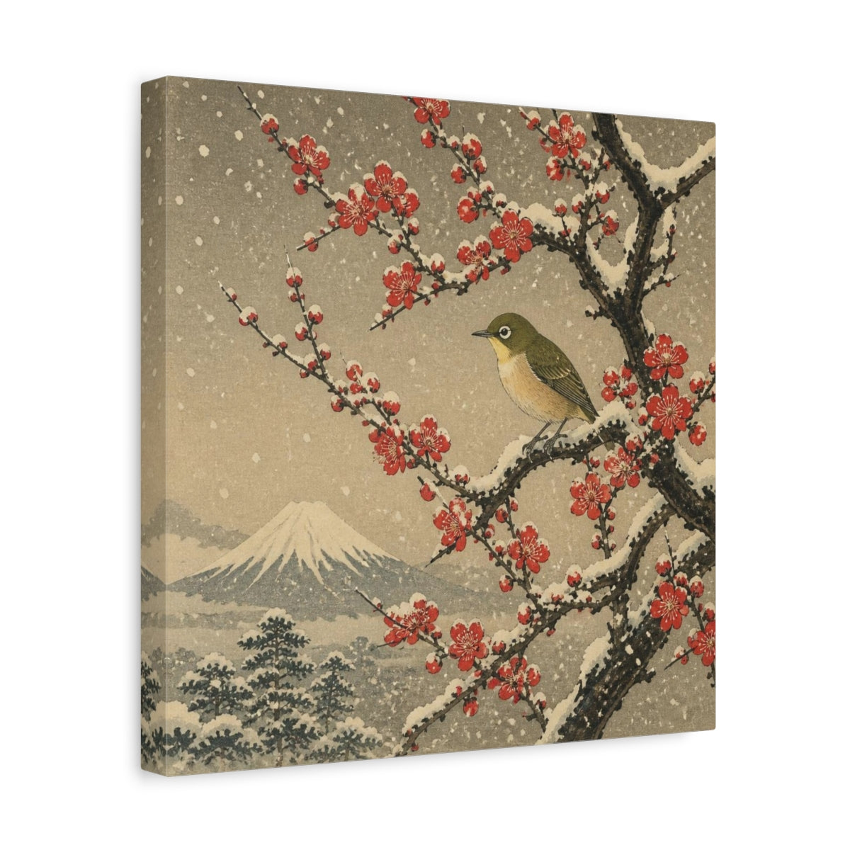 Side Mockup 7. Japanese Plum & Bird shown as canvas print