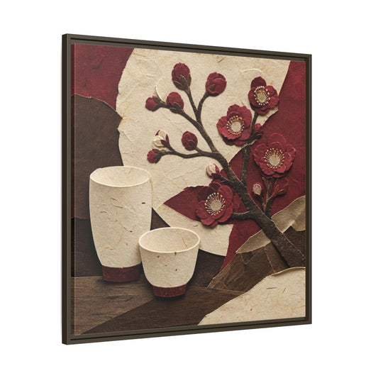 Main Mockup. Japanese Quince And Sake shown as framed canvas print