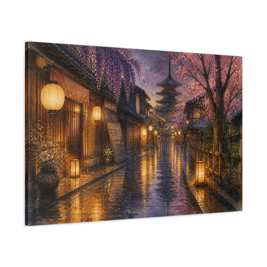 Main Mockup. Japanese Rainy Alley shown as canvas print