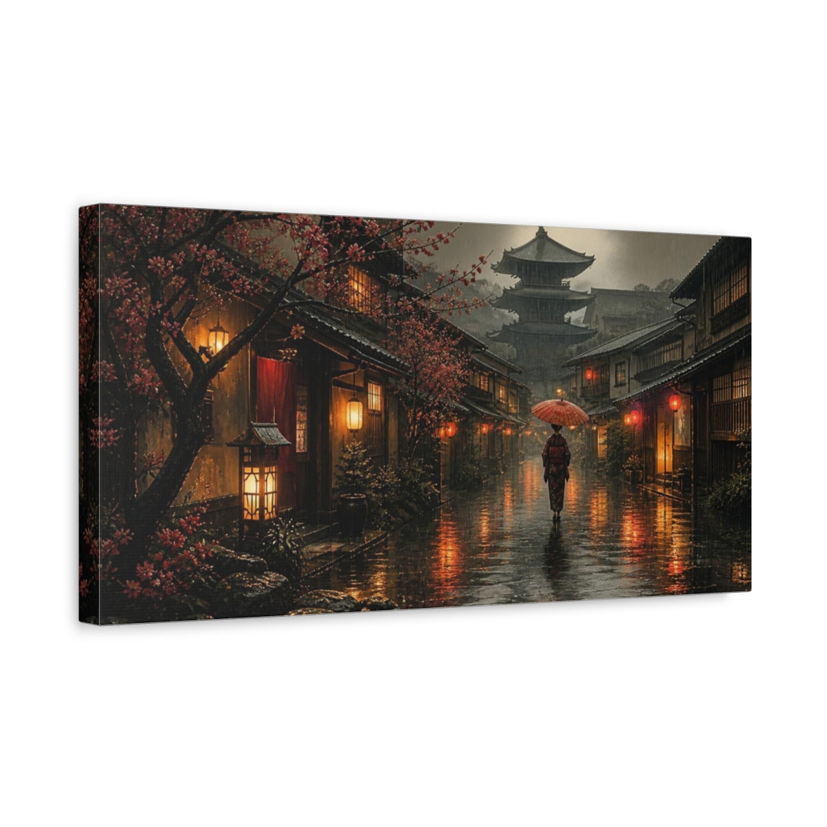 Side Mockup 3. Japanese Rainy Alley shown as canvas print