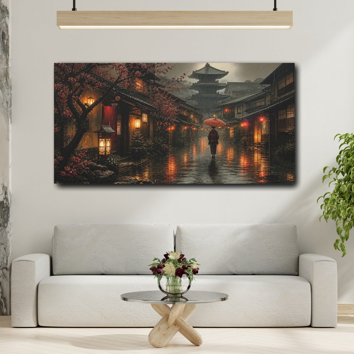 Mockup 2. Japanese Rainy Alley shown as canvas print