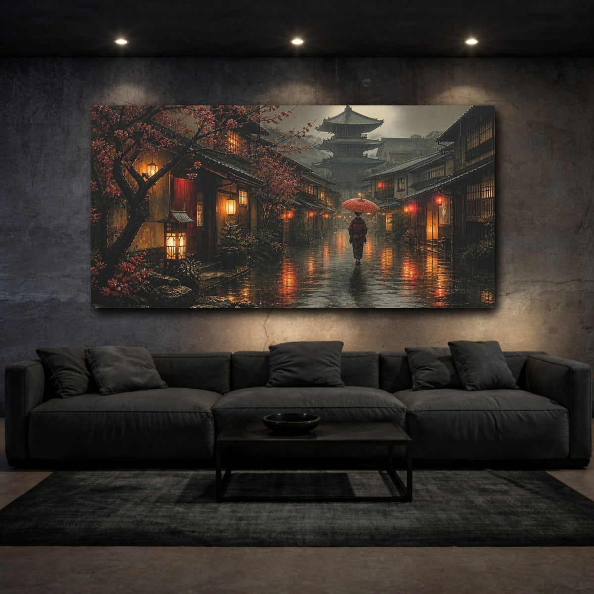 Mockup 3. Japanese Rainy Alley shown as canvas print