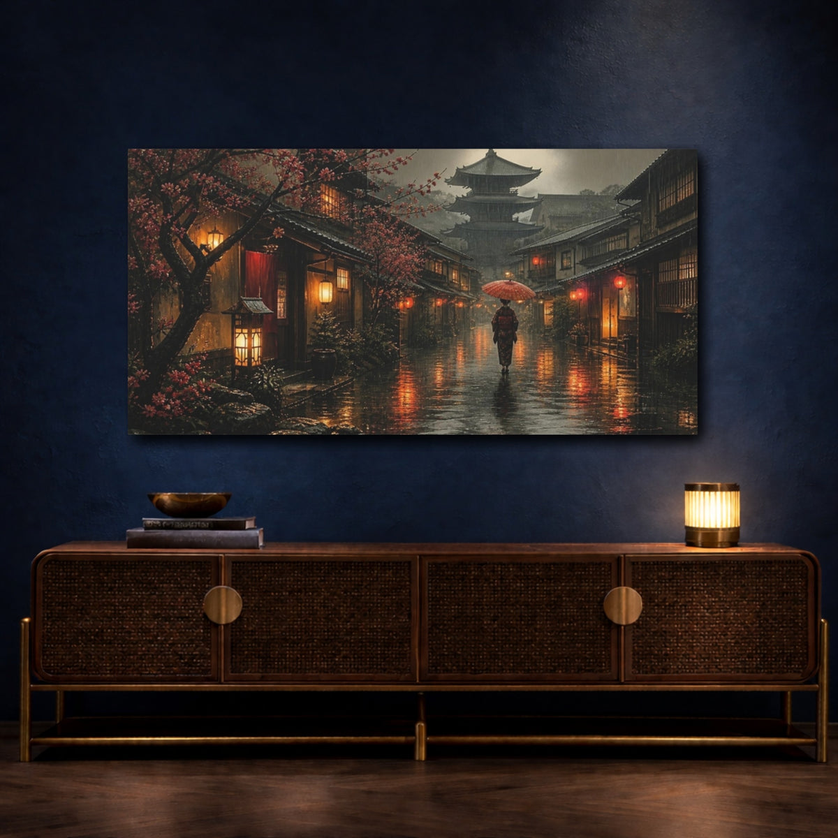 Mockup 4. Japanese Rainy Alley shown as canvas print