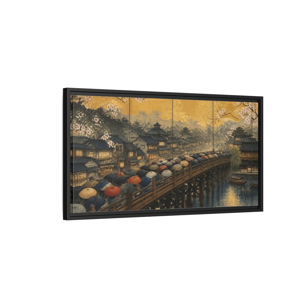 Side Mockup 2. Japanese Rainy Bridge shown as framed canvas print