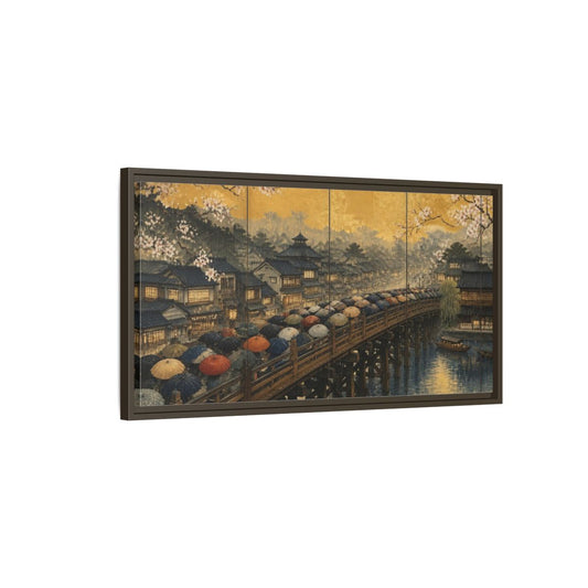 Main Mockup. Japanese Rainy Bridge shown as framed canvas print
