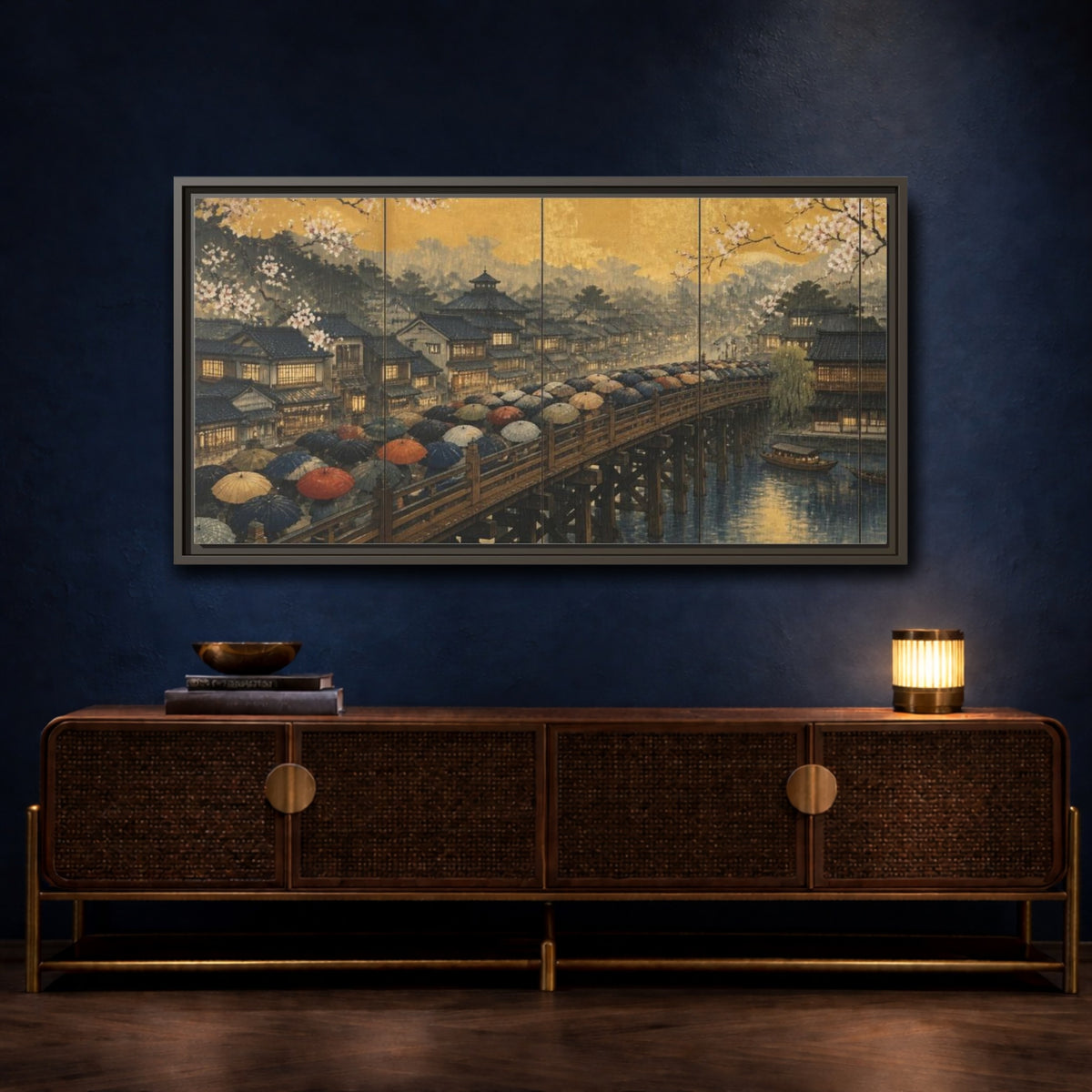 Mockup 4. Japanese Rainy Bridge shown as framed canvas print