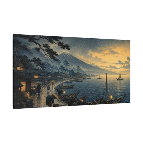 Main Mockup. Japanese Rainy Fishing Harbor shown as canvas print