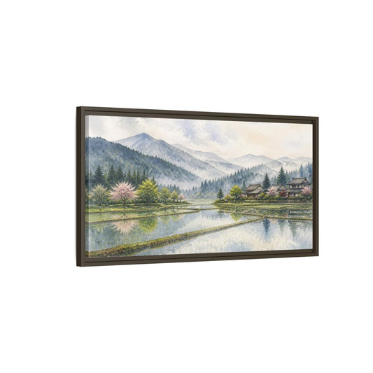 Main Mockup. Japanese Rice Field Reflections shown as framed canvas print