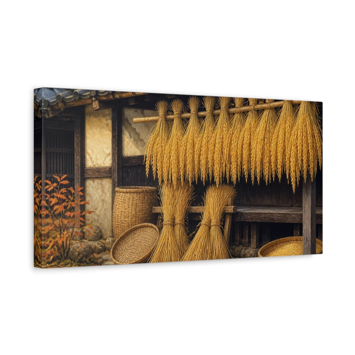 Side Mockup 3. Japanese Rice Sheaves shown as canvas print