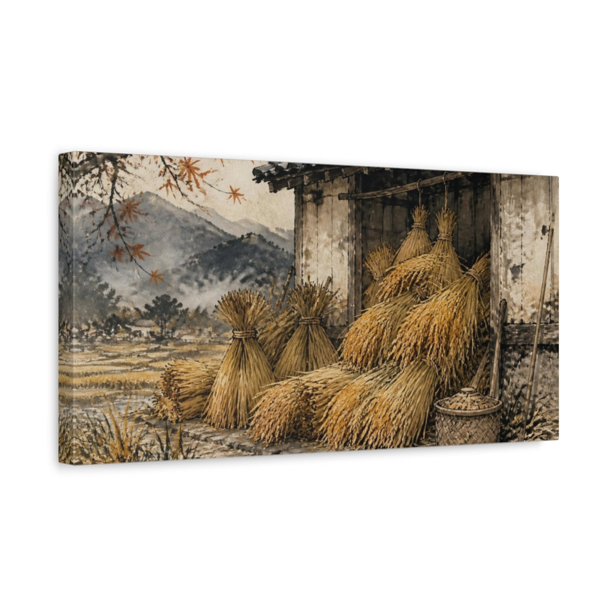 Side Mockup 3. Japanese Rice Sheaves shown as canvas print