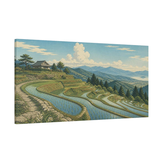 Main Mockup. Japanese Rice Terrace Vista shown as canvas print