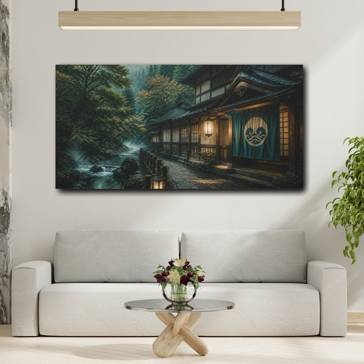 Mockup 2. Japanese Riverside Bathhouse shown as canvas print