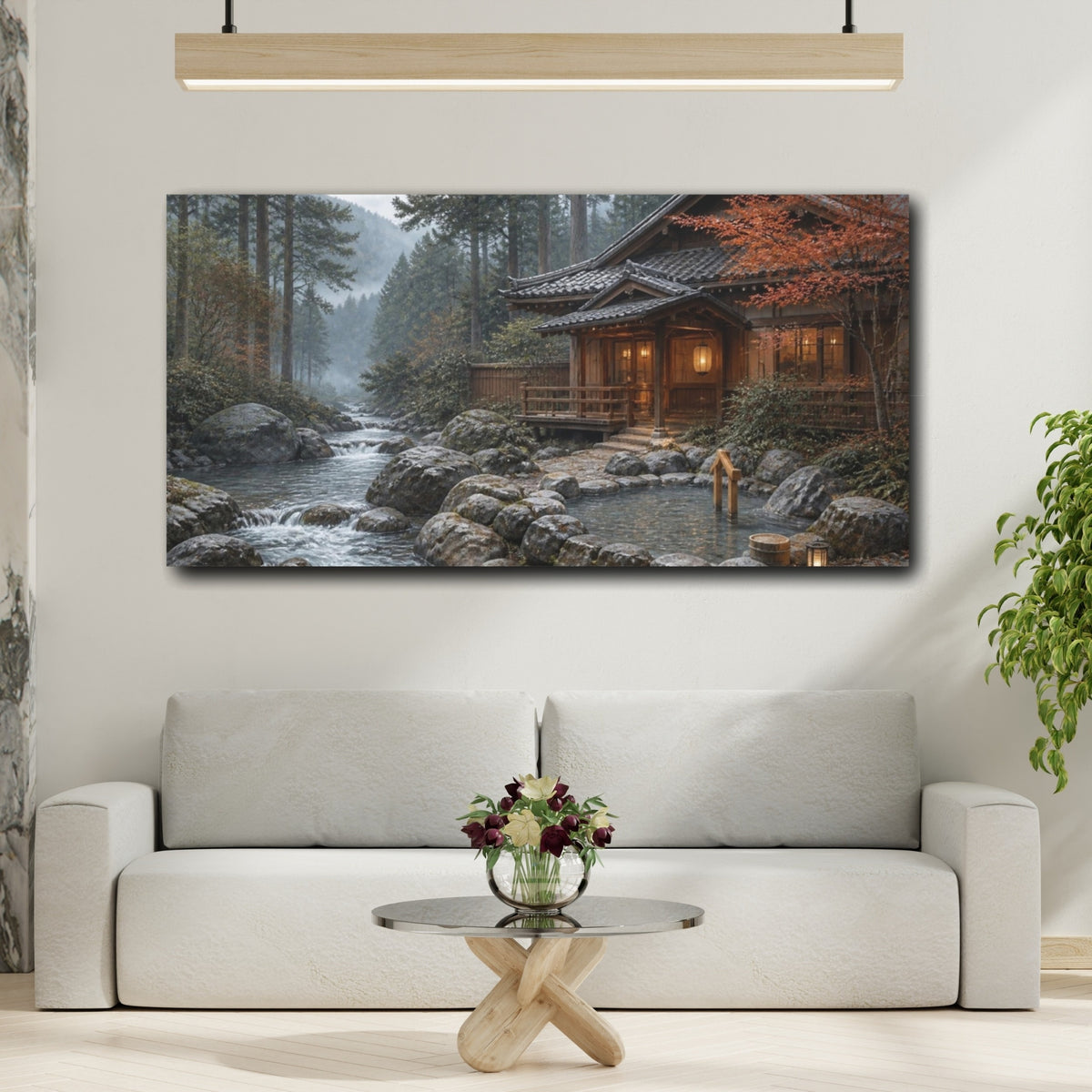 Mockup 2. Japanese Riverside Onsen shown as canvas print