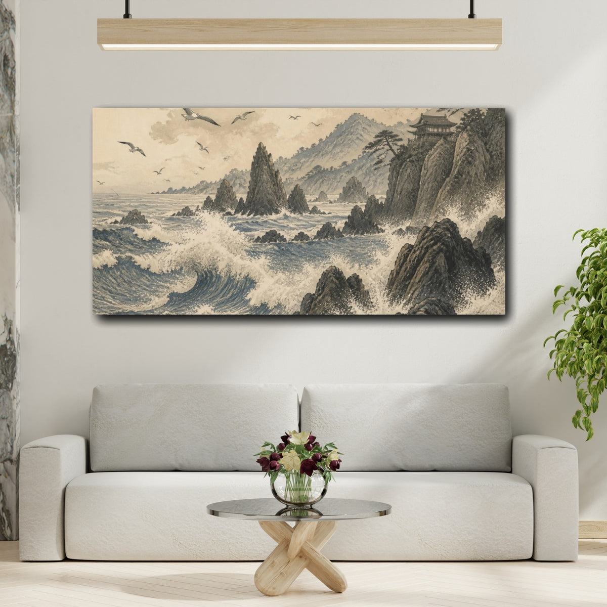 Mockup 2. Japanese Rocky Coast Temple shown as canvas print