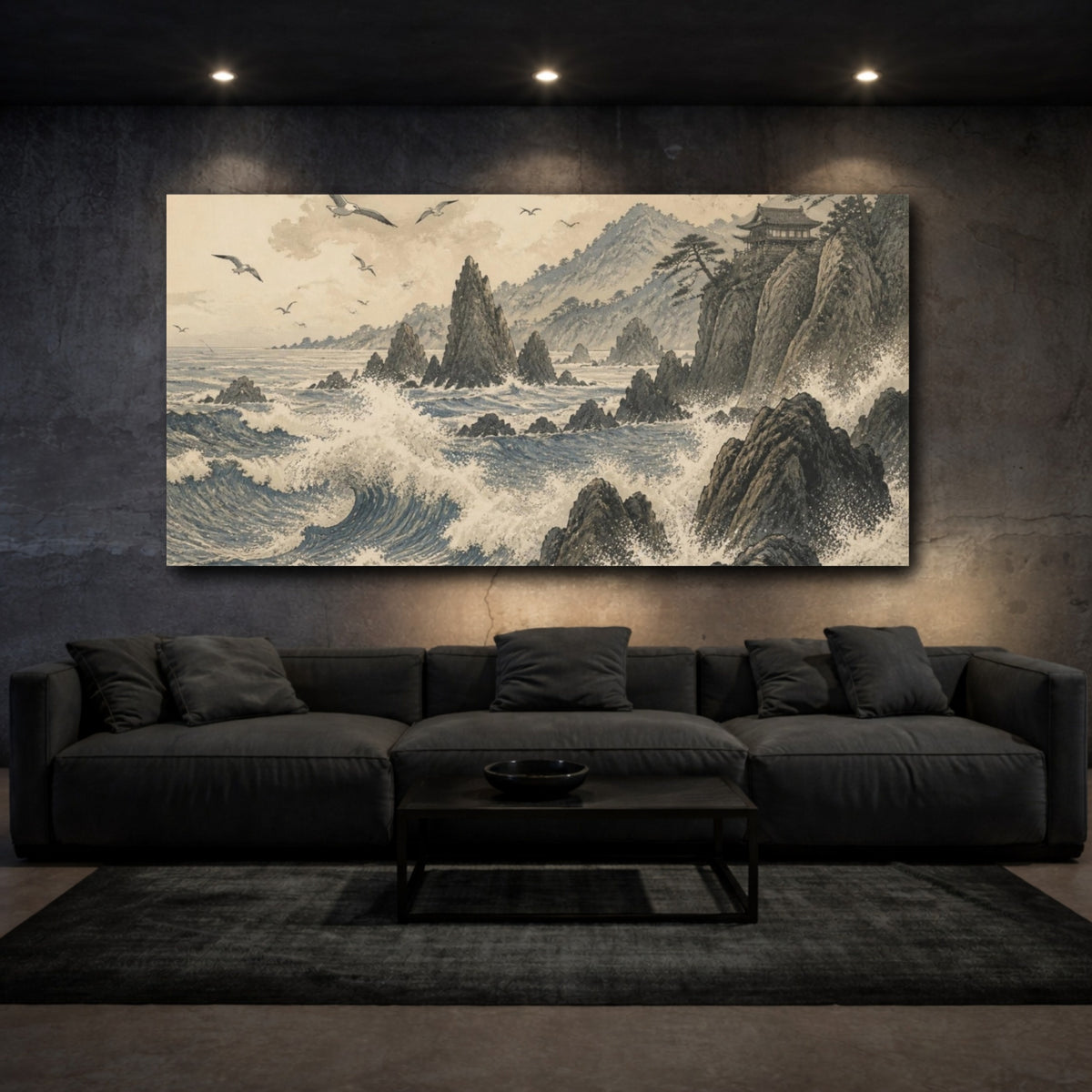 Mockup 3. Japanese Rocky Coast Temple shown as canvas print