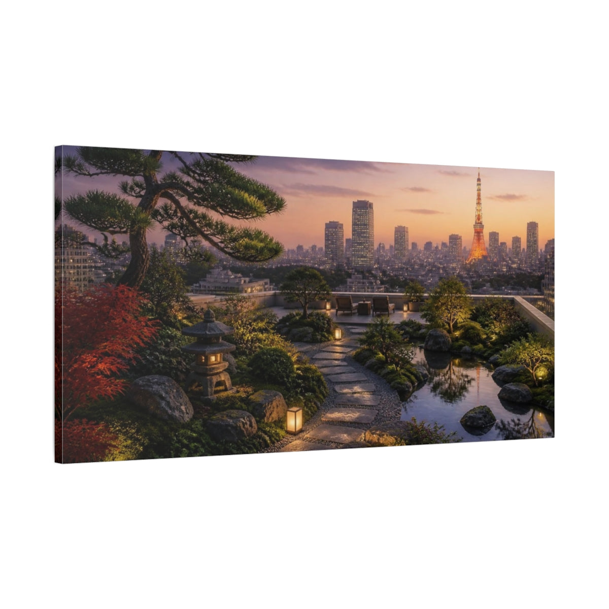 Main Mockup. Japanese Rooftop Garden shown as canvas print