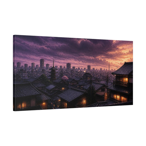 Main Mockup. Japanese Rooftops At Dusk shown as canvas print