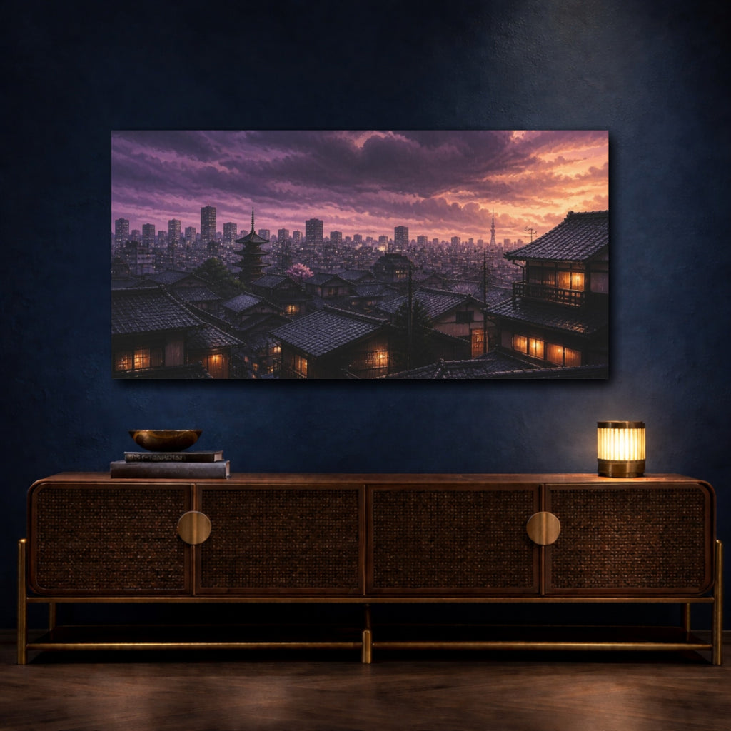 Mockup 4. Japanese Rooftops At Dusk shown as canvas print