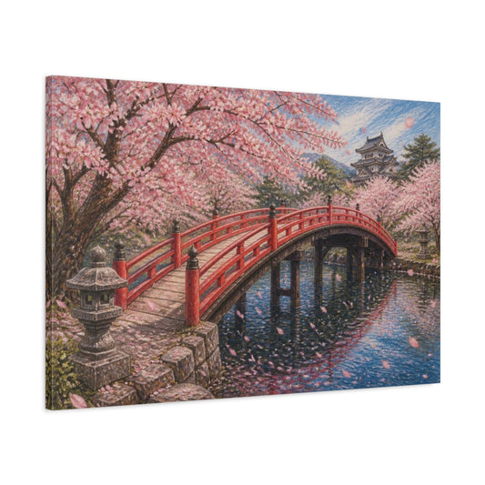 Main Mockup. Japanese Sakura Arched Bridge shown as canvas print